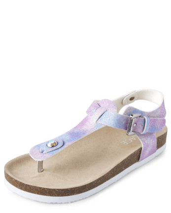 Girls Glitter Tie Dye T-Strap Sandals