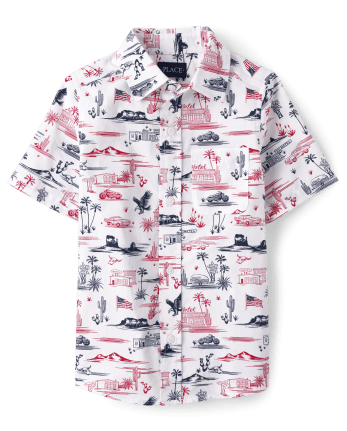 Boys Print Poplin Button Up Shirt