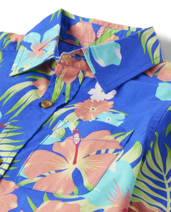 Camisa con botones de popelina tropical familiar a juego para niños