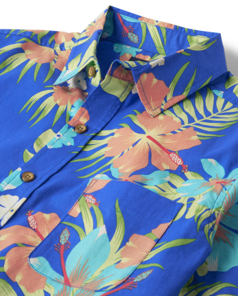 Mens Matching Family Short Sleeve Tropical Print Poplin Button Up Shirt ...