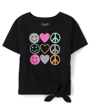 Girls Sequin Peace Sign Tie Side Top