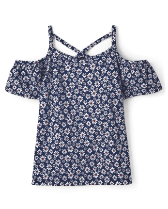Girls Short Sleeve Print Cold Shoulder Top | The Children's Place CA ...