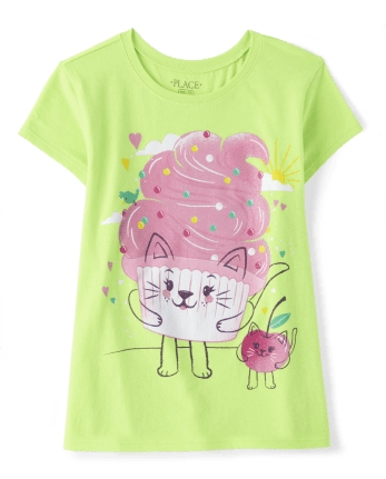 Girls Cat Cupcake Graphic Tee