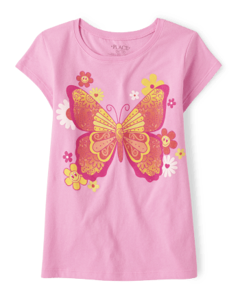 Girls Short Sleeve Butterfly Graphic Tee | The Children's Place - BERRY ...