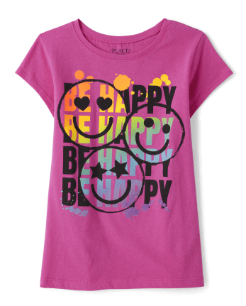 Camiseta con gráfico "Be Happy" para niñas