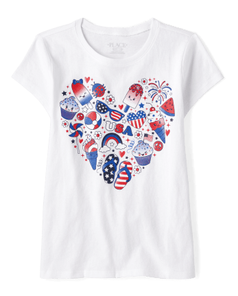 Girls Short Sleeve USA Heart Graphic Tee | The Children's Place - WHITE
