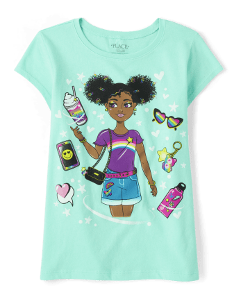almuerzo fecha límite Perceptible Camiseta de manga corta con gráfico de ícono de niña para niñas | The  Children's Place - MELLOW AQUA