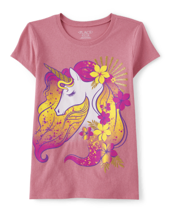 Camiseta de manga corta con gráfico de unicornio para niñas | Children's Place DECO SHELL