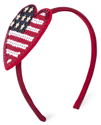 Girls Sequin American Flag Heart Headband