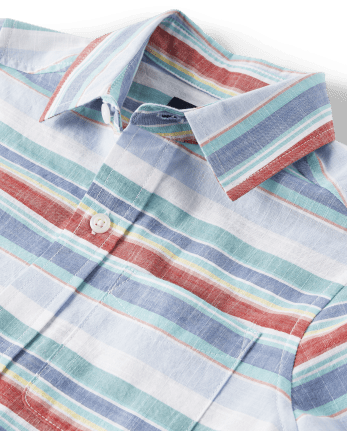 Boys Striped Chambray Button Up Shirt