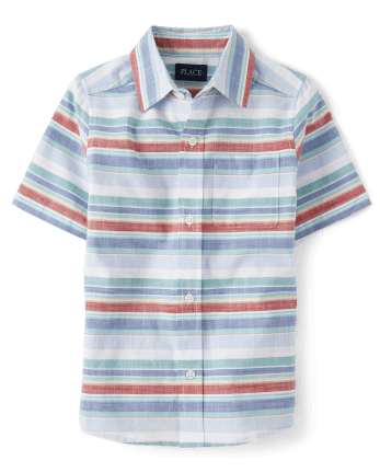 Boys Striped Chambray Button Up Shirt