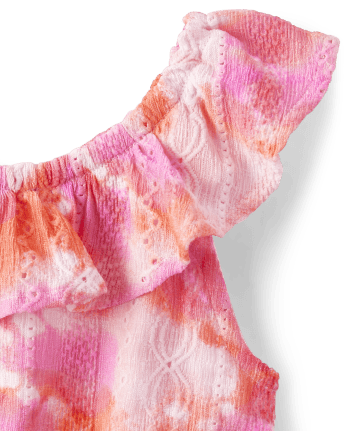 Girls Tie Dye Jacquard Eyelet Ruffle Dress