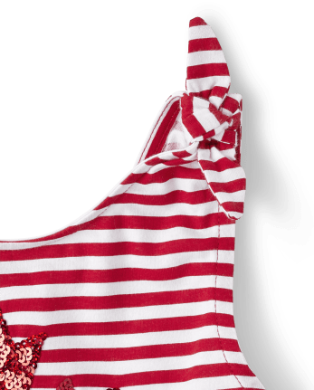 Girls Striped Sequin Graphic Everyday Dress - RUBY
