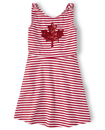 Girls Striped Sequin Graphic Everyday Dress - RUBY
