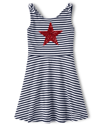 Girls Striped Sequin Graphic Everyday Dress