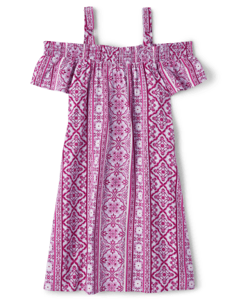 Girls Print Off Shoulder Dress