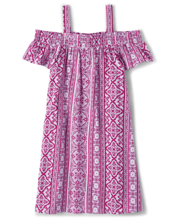 Girls Print Off Shoulder Dress