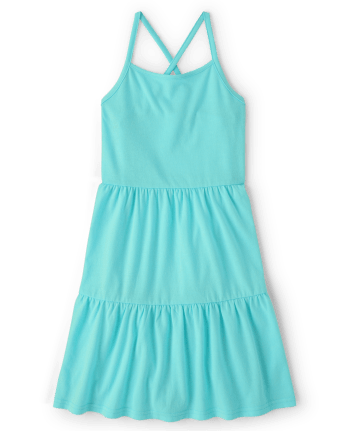 Girls Cross Back Tiered Dress