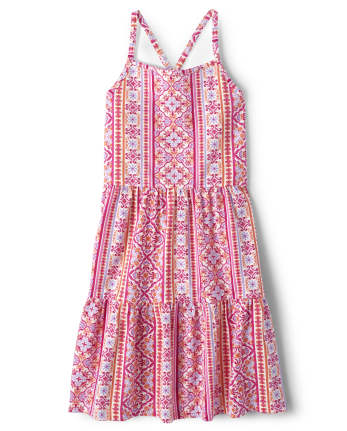 Girls Print Tiered Dress