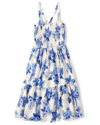 Vestido escalonado floral familiar a juego para mujer