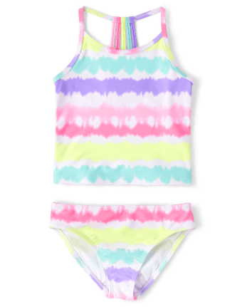 Cat And Jack Girls' Dream Rainbow Tankini Swimsuit Set – Size 7/8 – 50+ UPF