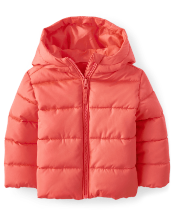 Toddler Girls Long Sleeve Puffer Jacket | The Children's Place - CORALRCKET