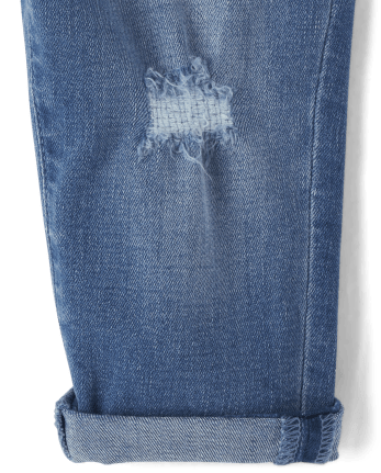 Toddler Girls Distressed Roll Cuff Girlfriend Jeans | The Children's - GEMINI WASH