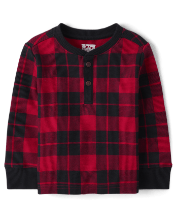 Baby And Toddler Boys Plaid Henley Thermal Top