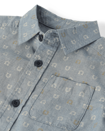 Baby And Toddler Boys Horseshoe Poplin Button Up Shirt