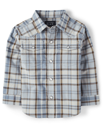 Baby And Toddler Boys Long Sleeve Plaid Poplin Snap Front Shirt | The ...