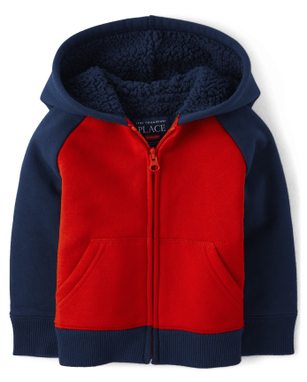 Baby And Toddler Boys Raglan Colorblock Sherpa-Lined Zip-Up Hoodie