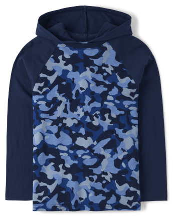 Boys Long Sleeve Camo Hooded Top  The Children's Place - PACIFIC BLUE
