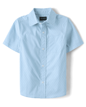 Boys Print Poplin Button Up Shirt
