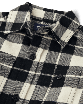 Boys Matching Family Plaid Flannel Button Up Shirt