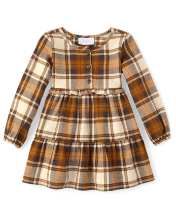 Toddler Girls Matching Family Plaid Flannel Tiered Shirt Dress