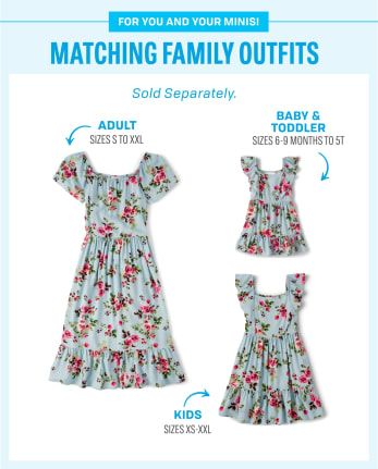 Womens Mommy And Me Short Flutter Sleeve Floral Print Challis