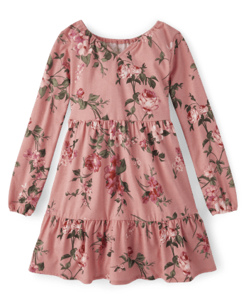 Girls Mix And Match Long Sleeve Floral Print Knit Tiered Dress | The ...