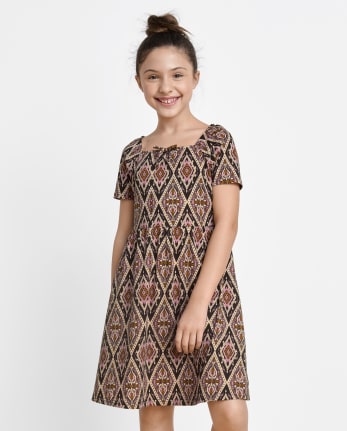 Girls Print Keyhole Everyday Dress