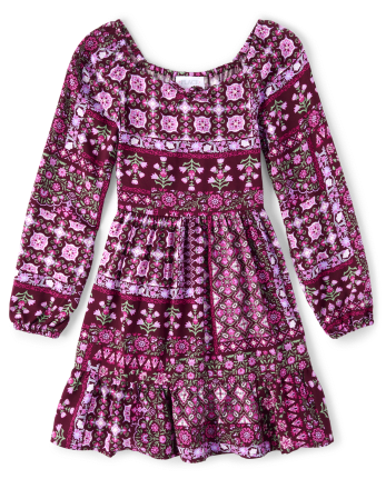 Girls Patchwork Tiered Dress