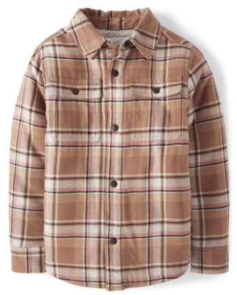 Girls Plaid Sherpa-Lined Shacket