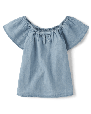 Girls Chambray Keyhole Top