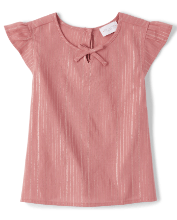 Girls Metallic Keyhole Top