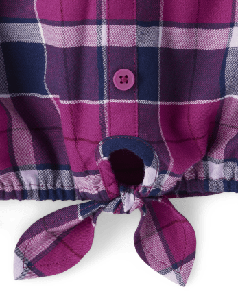 Girls Plaid Tie Front Top