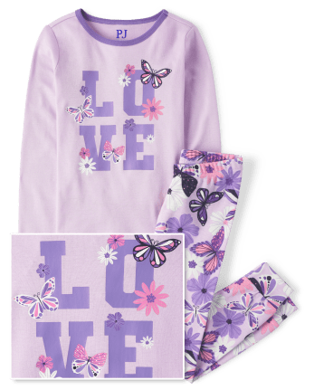 Girls Butterfly Love Snug Fit Cotton Pajamas