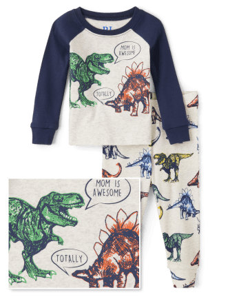 Baby And Toddler Boys Long Raglan Sleeve Dino Snug Fit Cotton Pajamas ...