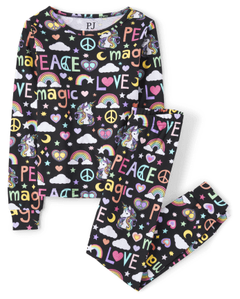 Girls Rainbow Peace Snug Fit Cotton Pajamas