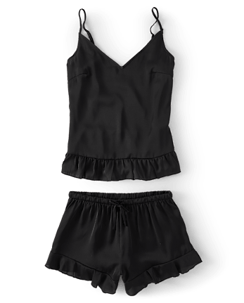 Womens Ruffle Satin Pajamas