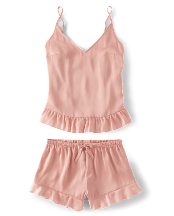 Womens Ruffle Satin Pajamas