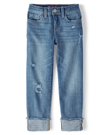 Girls Roll-Cuff Straight Jeans