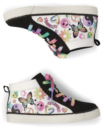 Girls Doodle Canvas High Top Sneakers